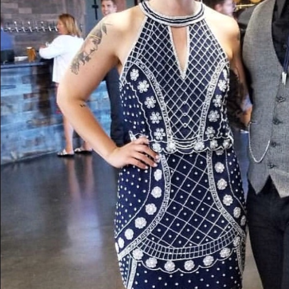 Navy Gianni Bini beaded cocktail dress